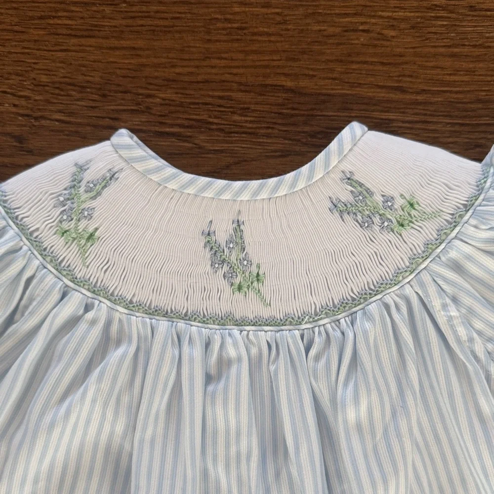 Ruth And Ralph Blue Stripe Floral Smocked Helen Dress - Picture 3 of 16